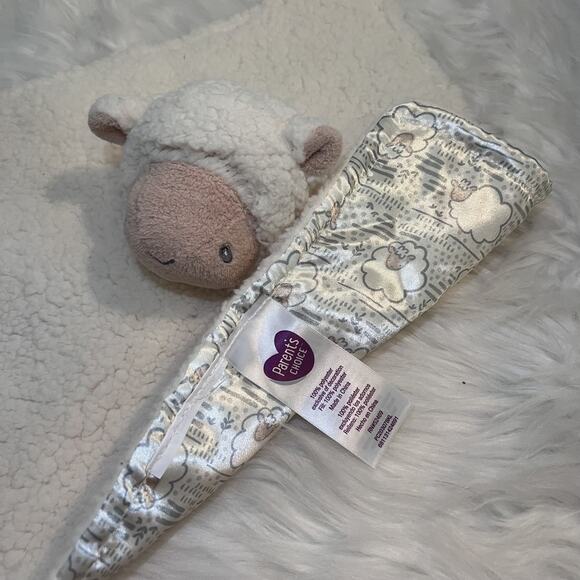 Parents Choice Cream Lamb Sherpa Satin Baby Blanket Plush Buddy Security Lovey - Picture 4 of 4